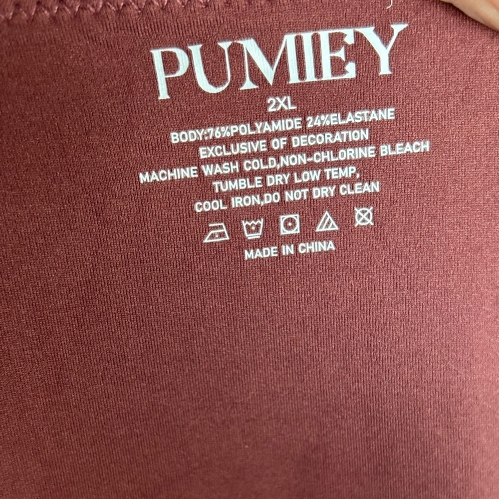 Pumiey Long Sleeve Scoop Neck Bodysuit Body Hugging Buttery Soft Size 2XL - Picture 4 of 5